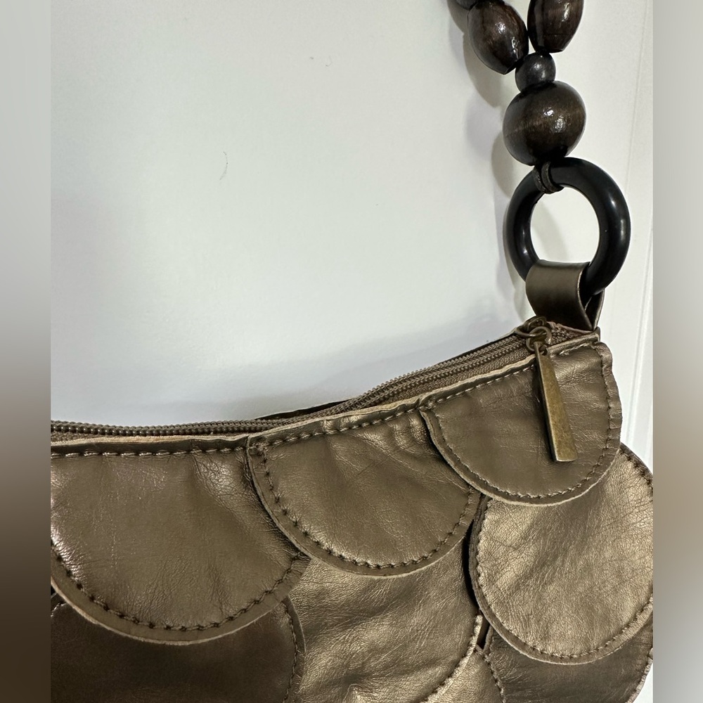 Vintage Elegant Circle Flap Wooden Beaded Handle Shoulder Handbag - Picture 5 of 13